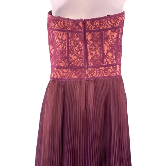 Tadashi Shoji Reeve Strapless Lace Bodice Gown Burgundy Nude Size 4 - Picture 6 of 8